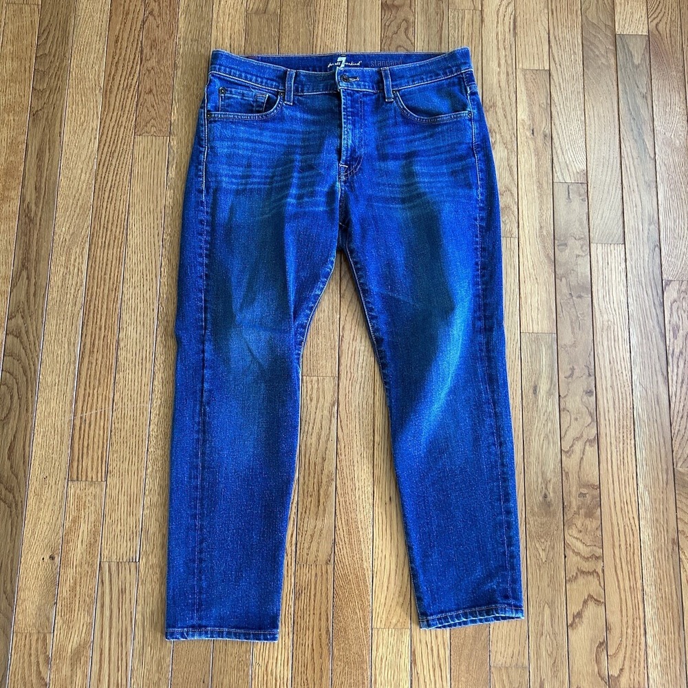 7 For All Mankind Jeans Mens 34 Standard Fit Whiskered Denim Straight Blue
